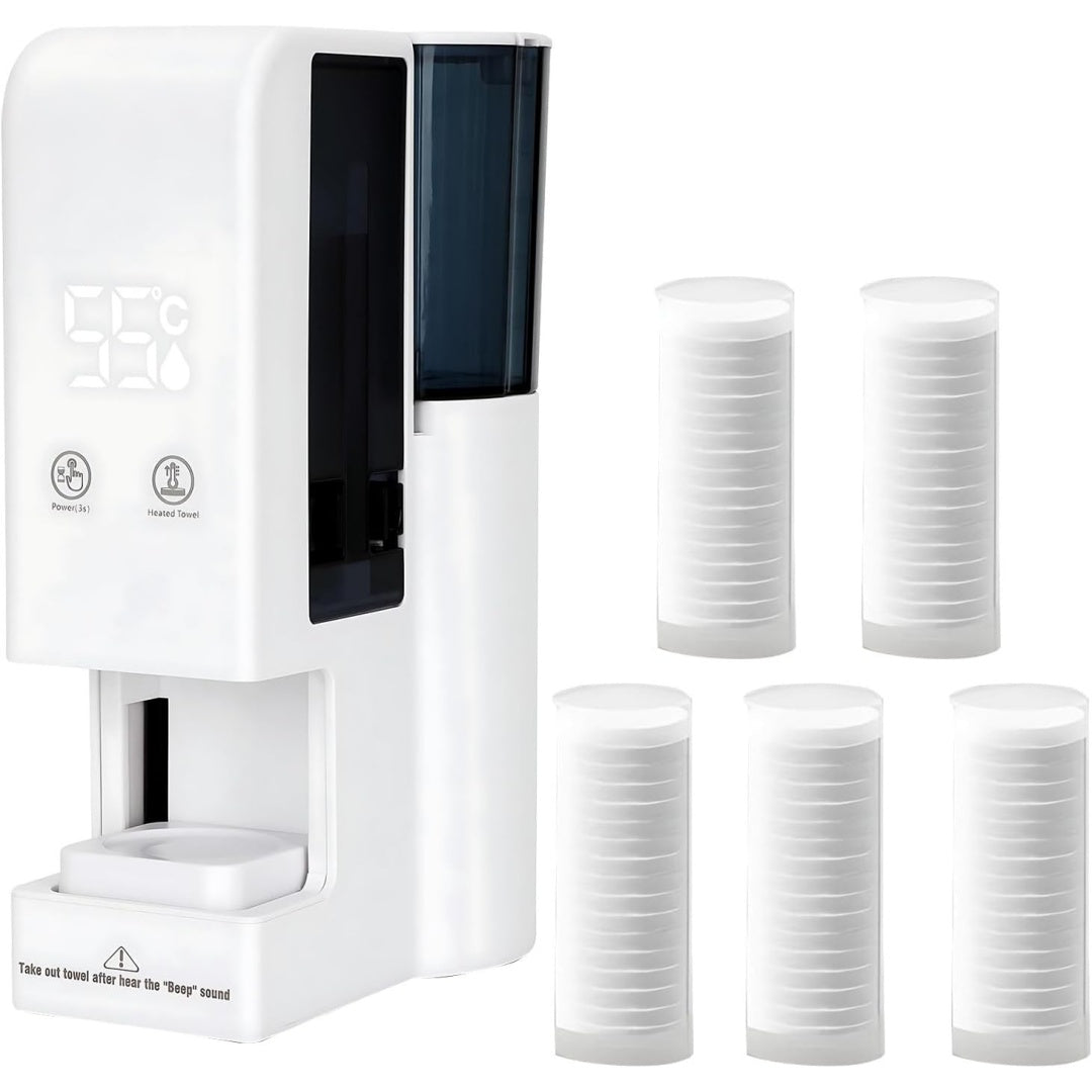 Un vano per preparare asciugamani caldi di colore bianco